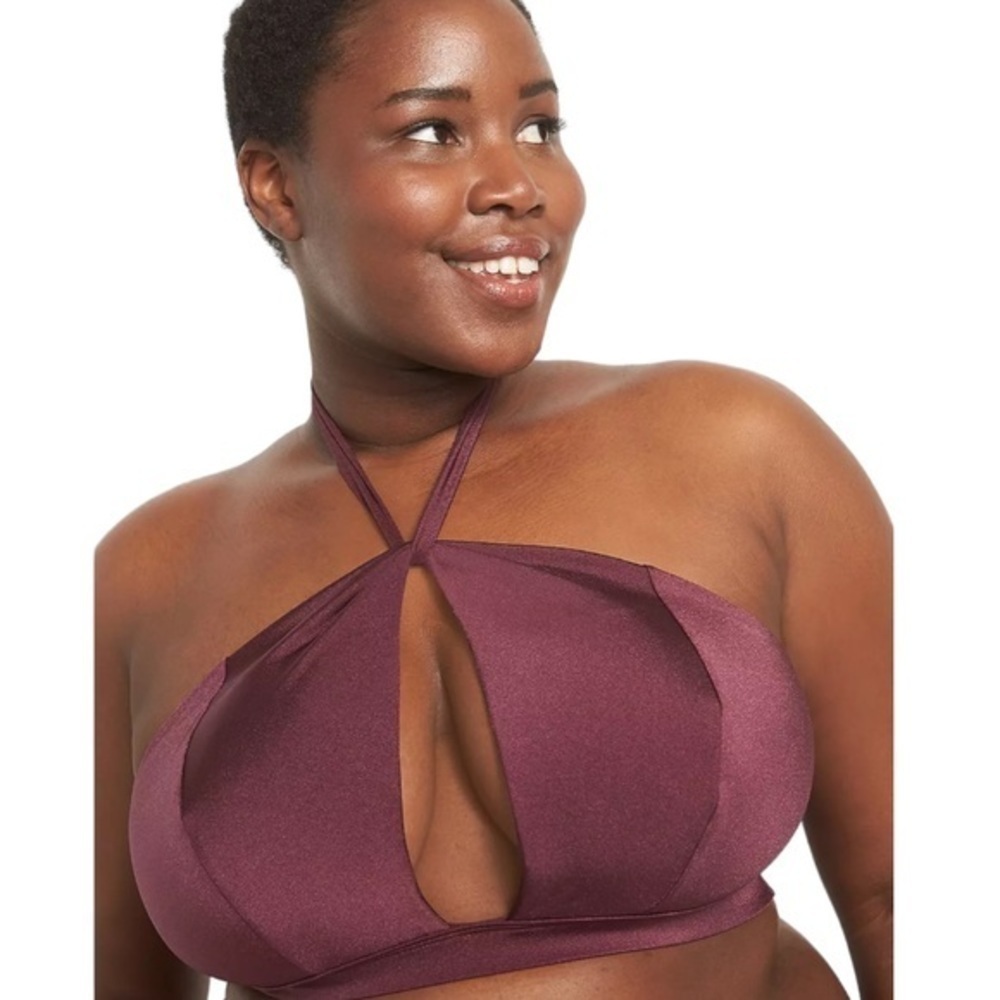 Lane Bryant NWOT High-Neck Cutout Swim Bikini Top- Grape Wine